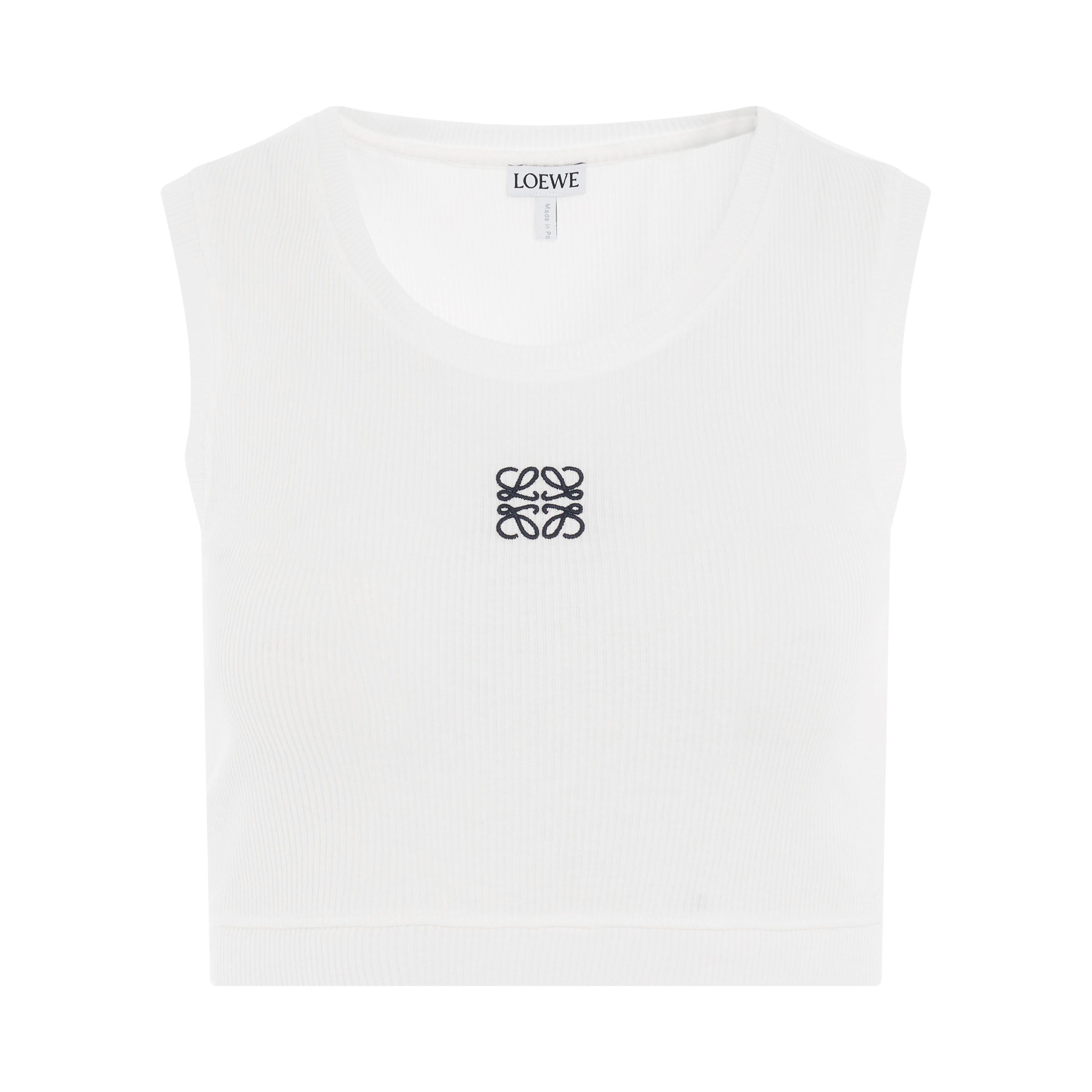 Cropped Anagram Tank Top in White/Navy Blue