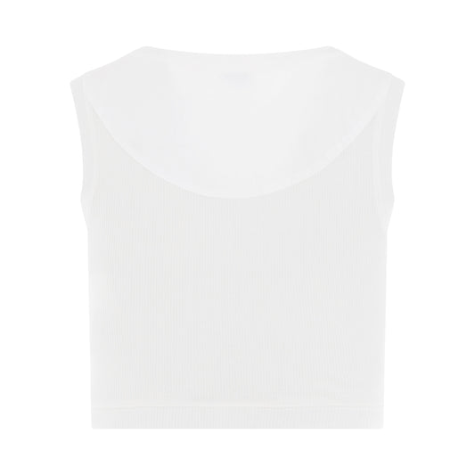 Cropped Anagram Tank Top in White/Navy Blue