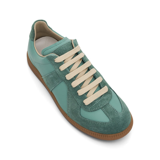 Replica Leather Sneakers in Vert D'Eau