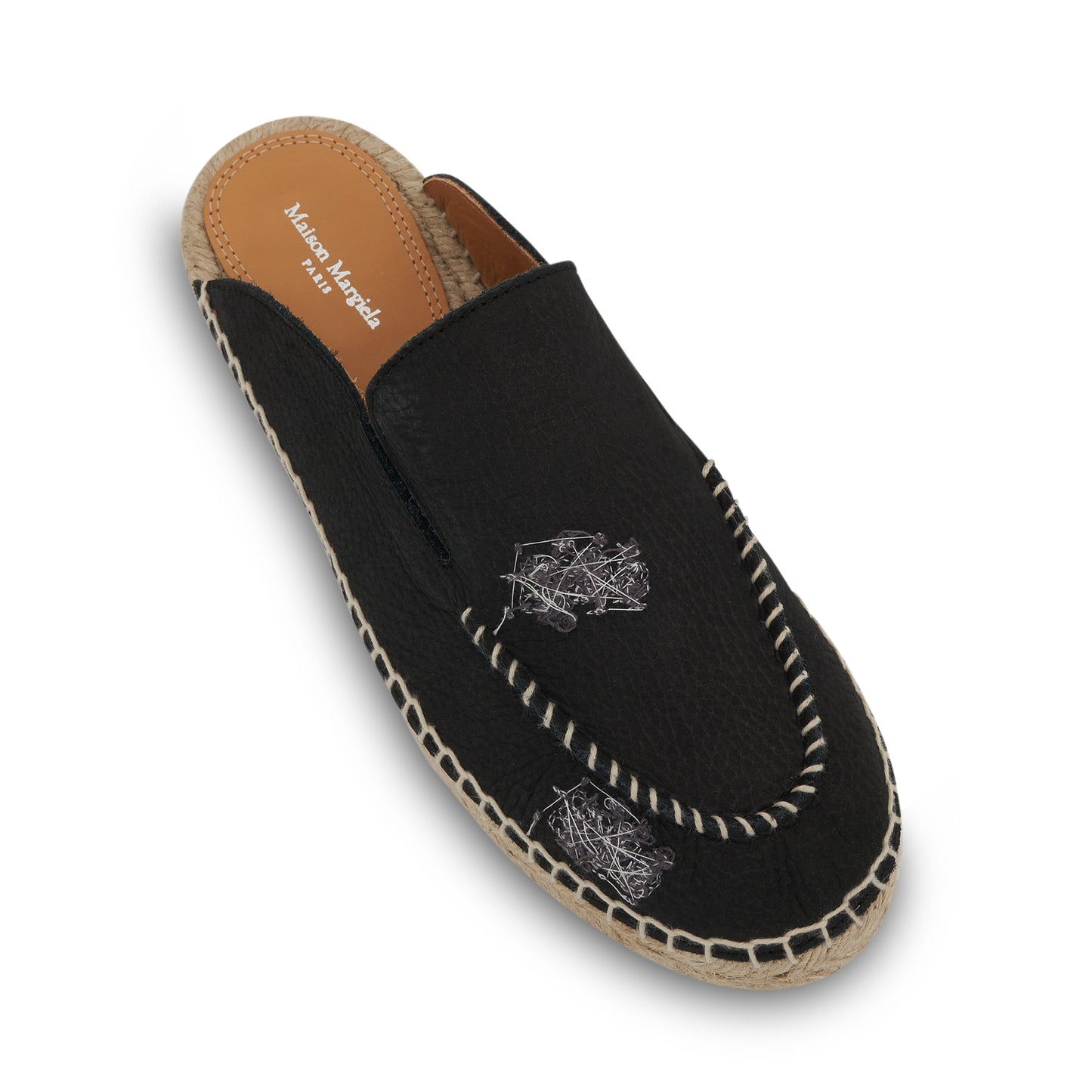 Embroidered Espadrille Mules in Black