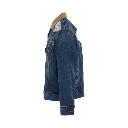 Deconstruction Cut-Out Denim Jacket in Indigo