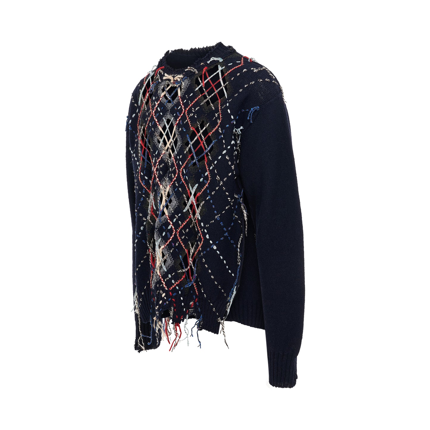 Contrasting Stitch Argyle Knitwear in Navy