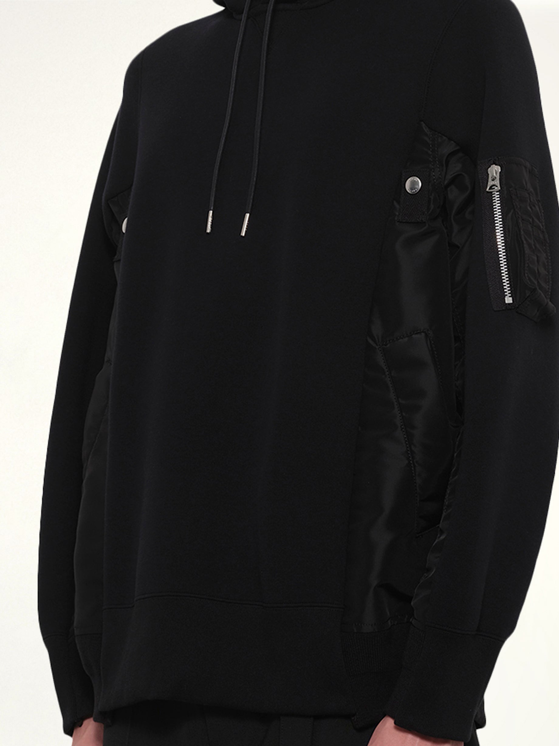 Sponge Sweat x Nylon Twill Hoodie in Black