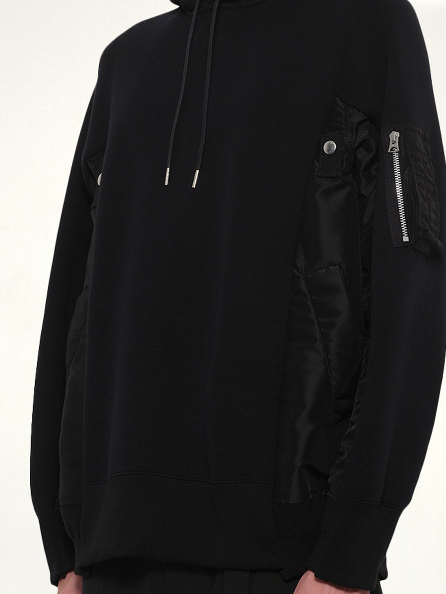 Sponge Sweat x Nylon Twill Hoodie in Black