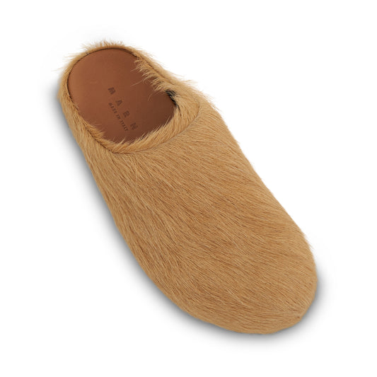 Fussbett Long Hair Calfskin Sabot in Hazelnut