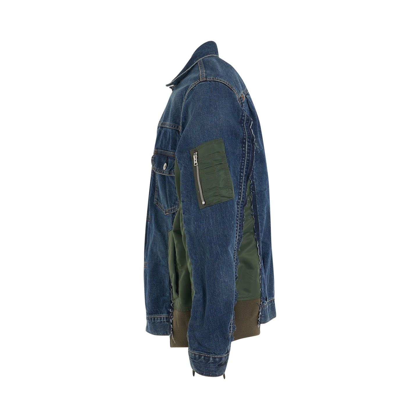 Denim x Nylon Twill Bomber Jacket in Blue