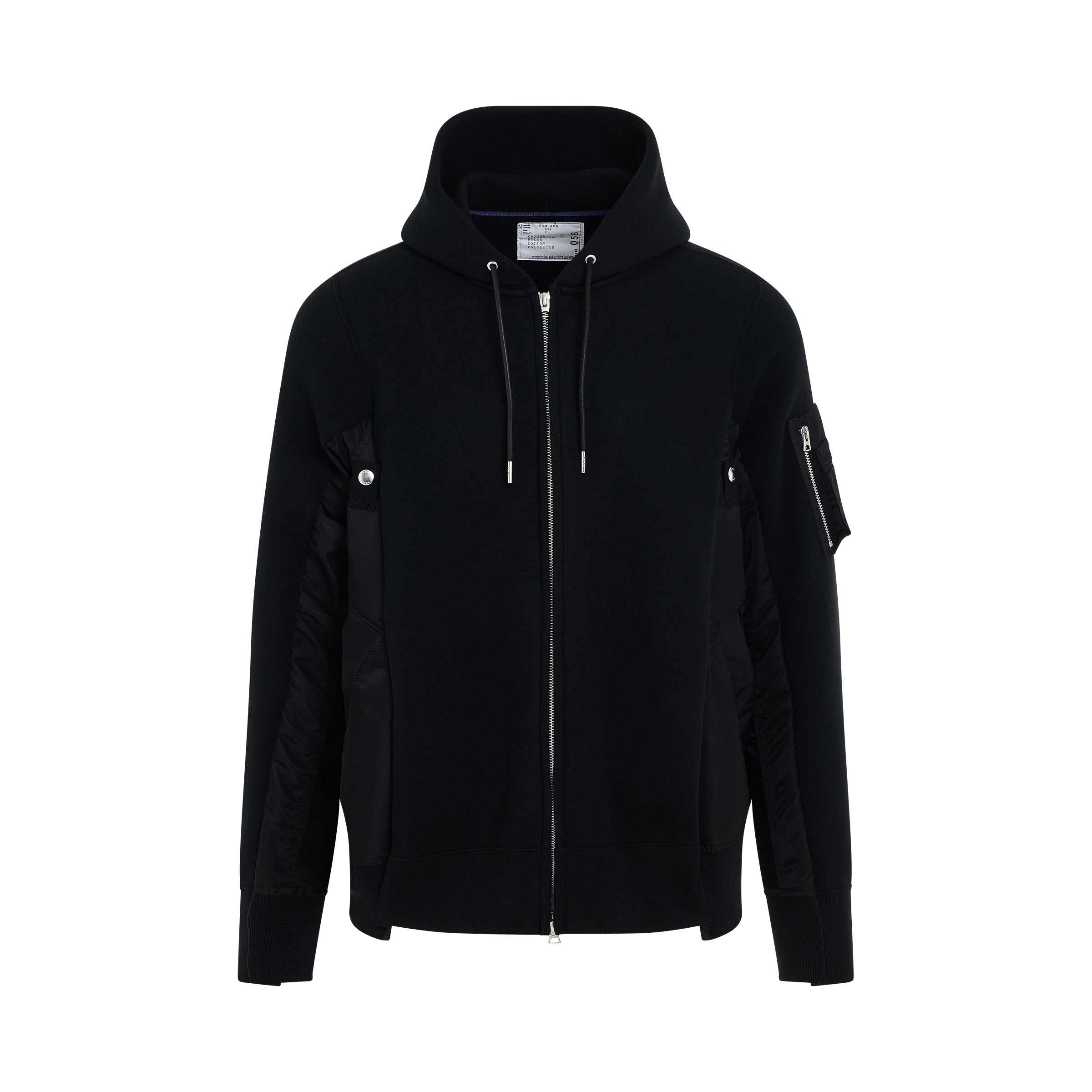 Sponge Sweat & Nylon Twill Zip Hoodie in Black