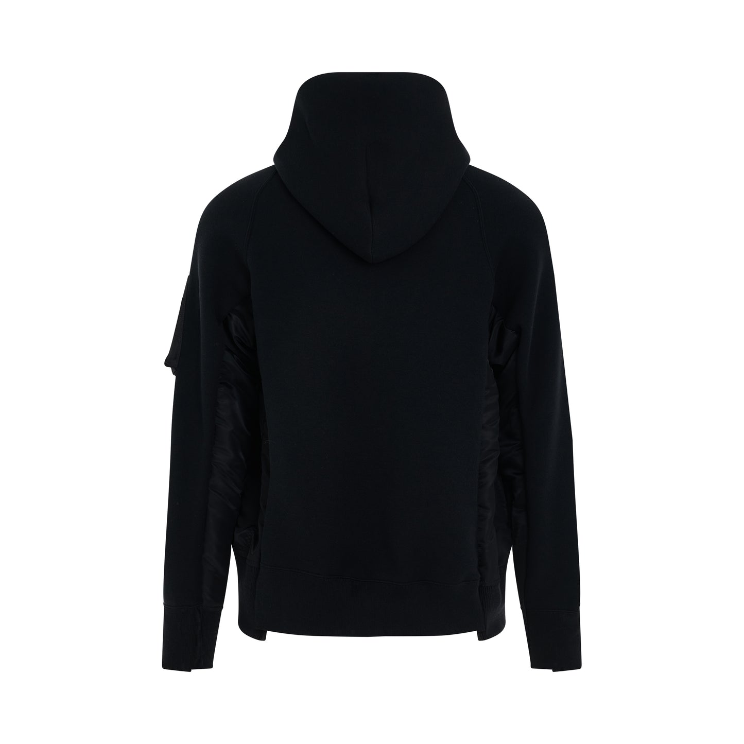 Sponge Sweat & Nylon Twill Zip Hoodie in Black