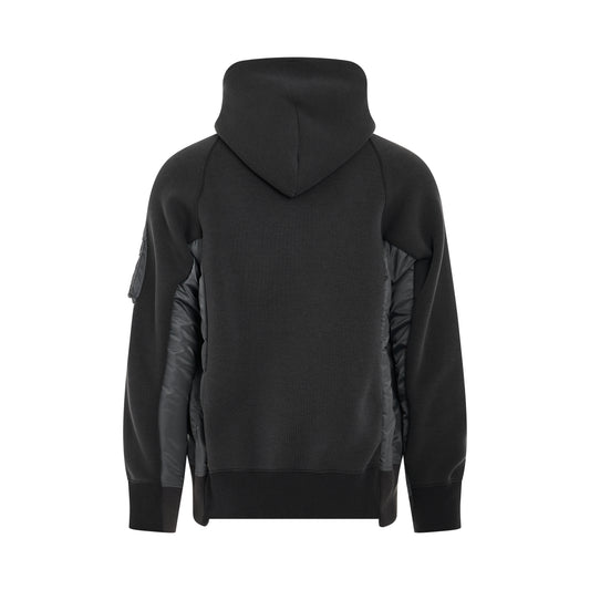 Sponge Sweat & Nylon Twill Zip Hoodie in Charcoal Grey