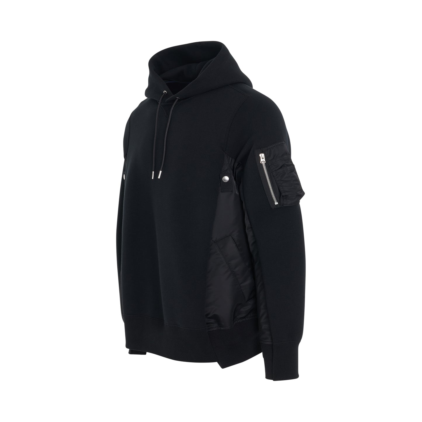 Sponge Sweat x Nylon Twill Panelled Hoodie in Black