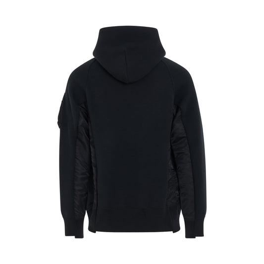 Sponge Sweat x Nylon Twill Panelled Hoodie in Black