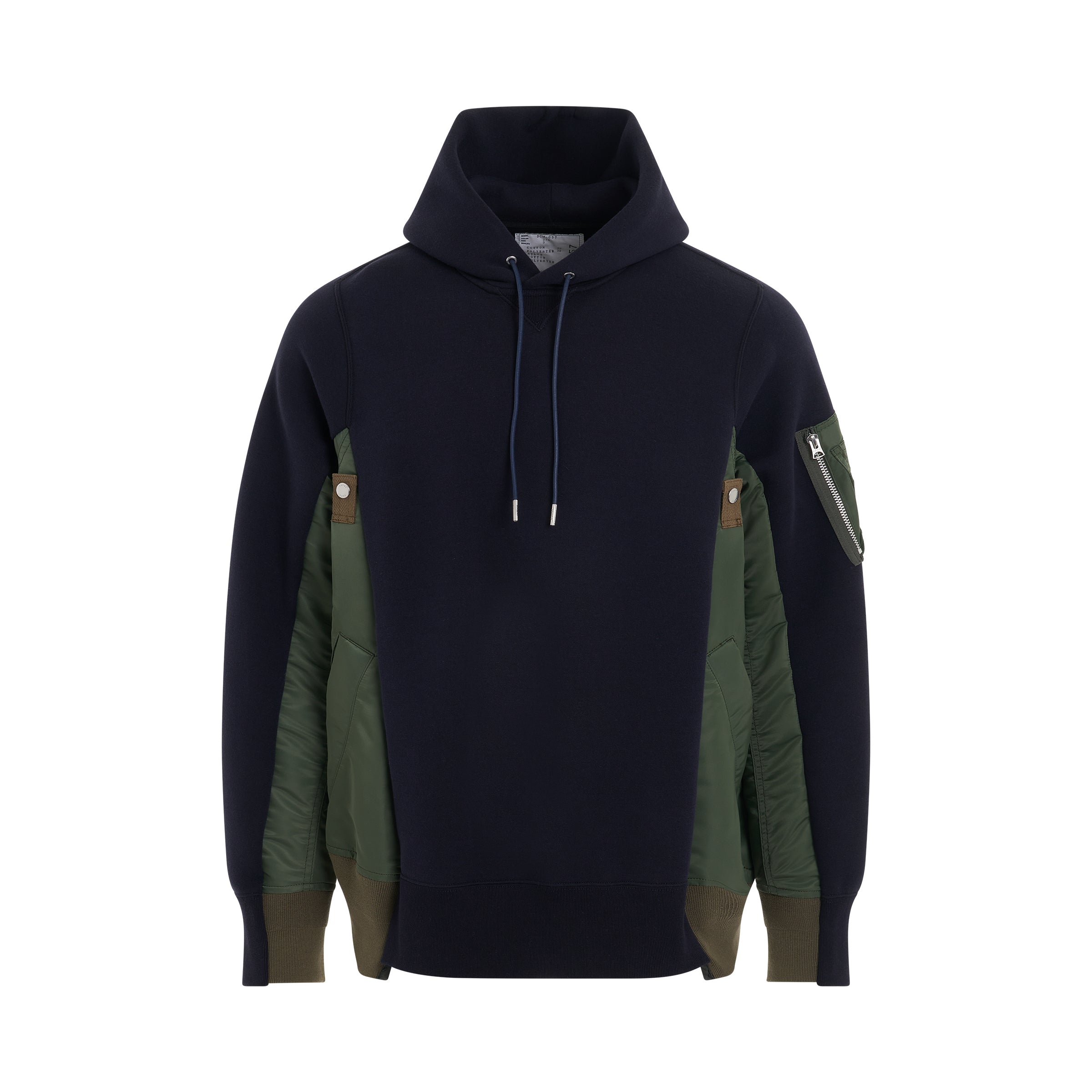 Sponge Sweat x Nylon Twill Panelled Hoodie in Navy/Khaki