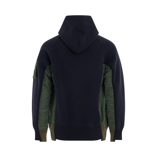 Sponge Sweat x Nylon Twill Panelled Hoodie in Navy/Khaki