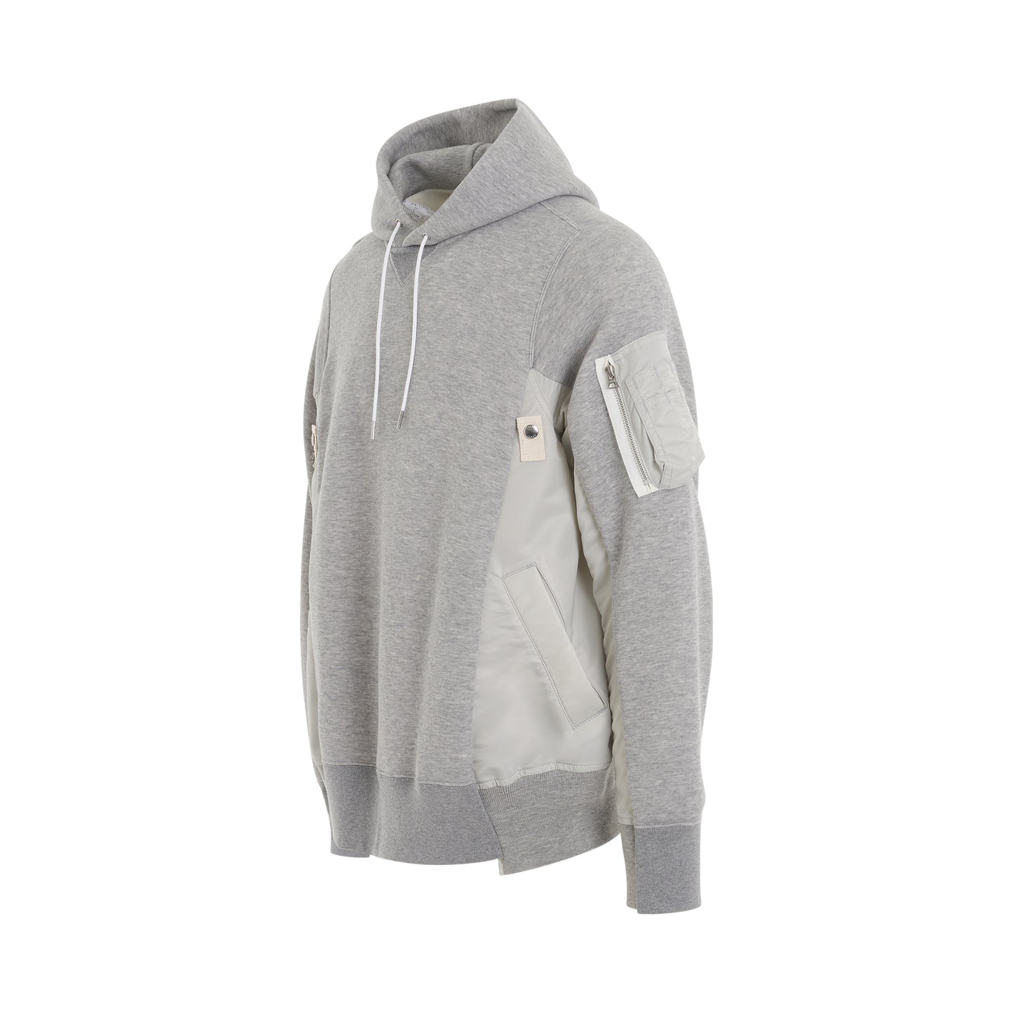 Sponge Sweat x Nylon Twill Panelled Hoodie in Light Grey