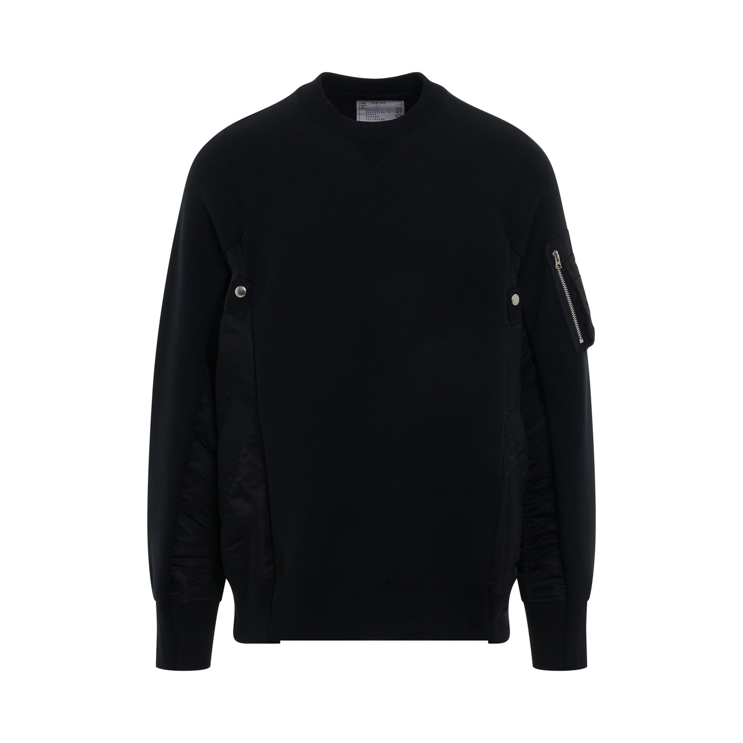 Sponge Knit Sweater x Nylon Twill Pullover in Black