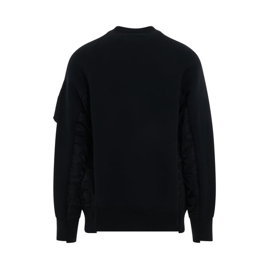 Sponge Knit Sweater x Nylon Twill Pullover in Black