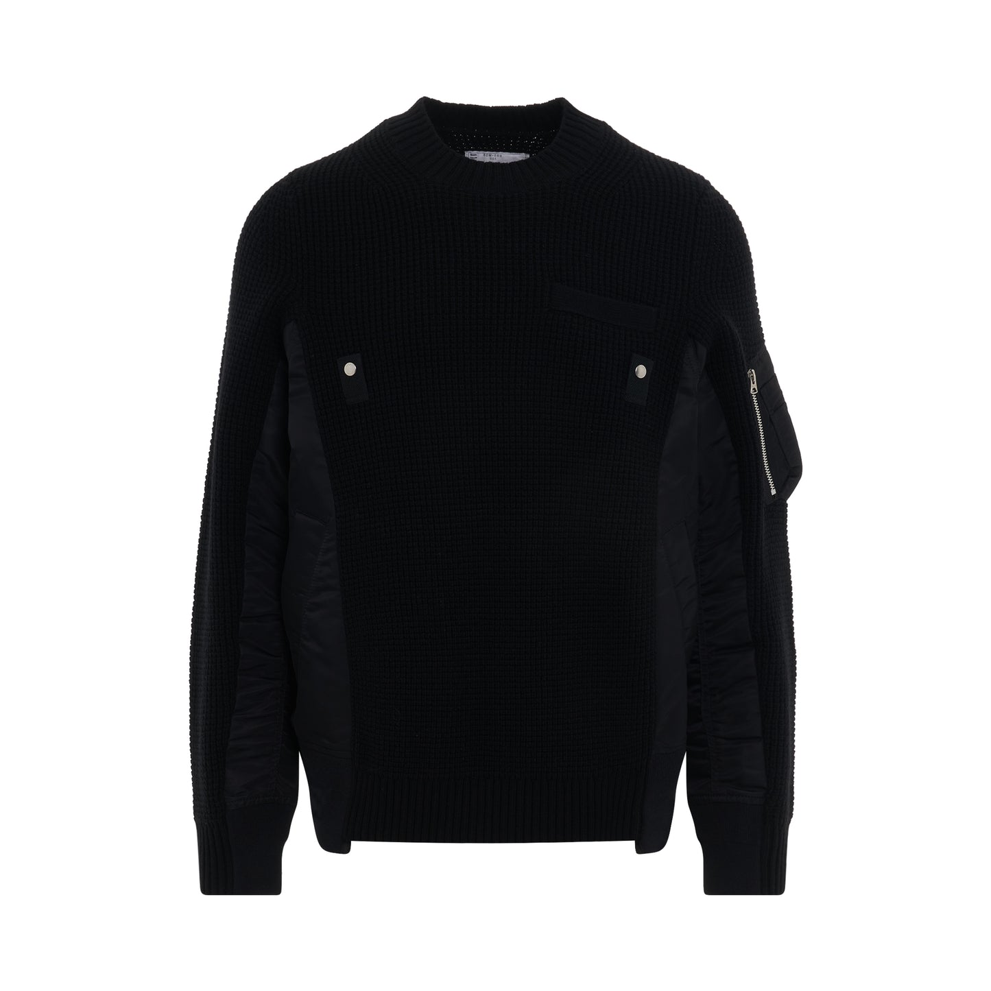 Nylon Twill x Wool Knit Pullover in Black