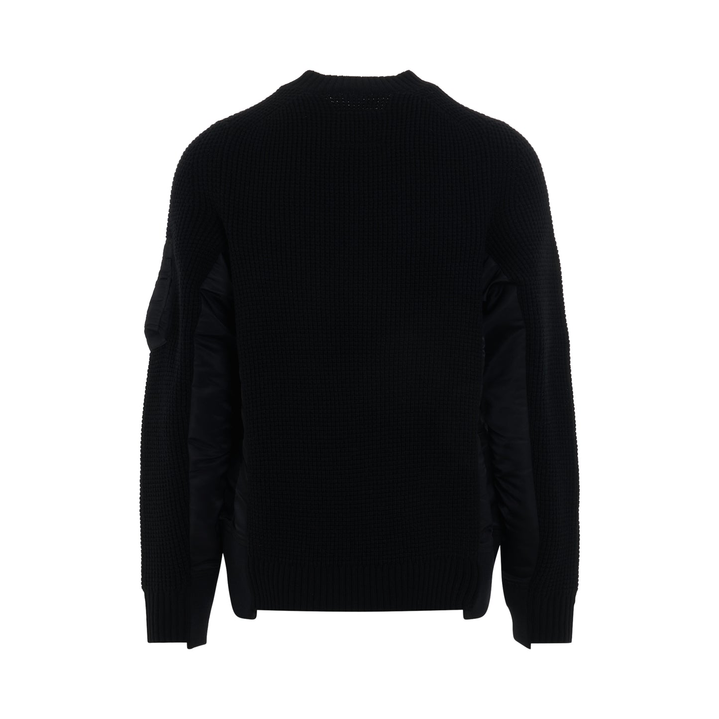 Nylon Twill x Wool Knit Pullover in Black