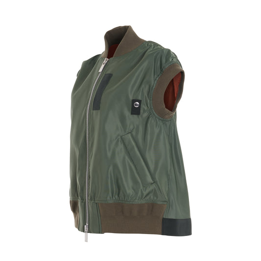 Nylon Twill Vest in Khaki