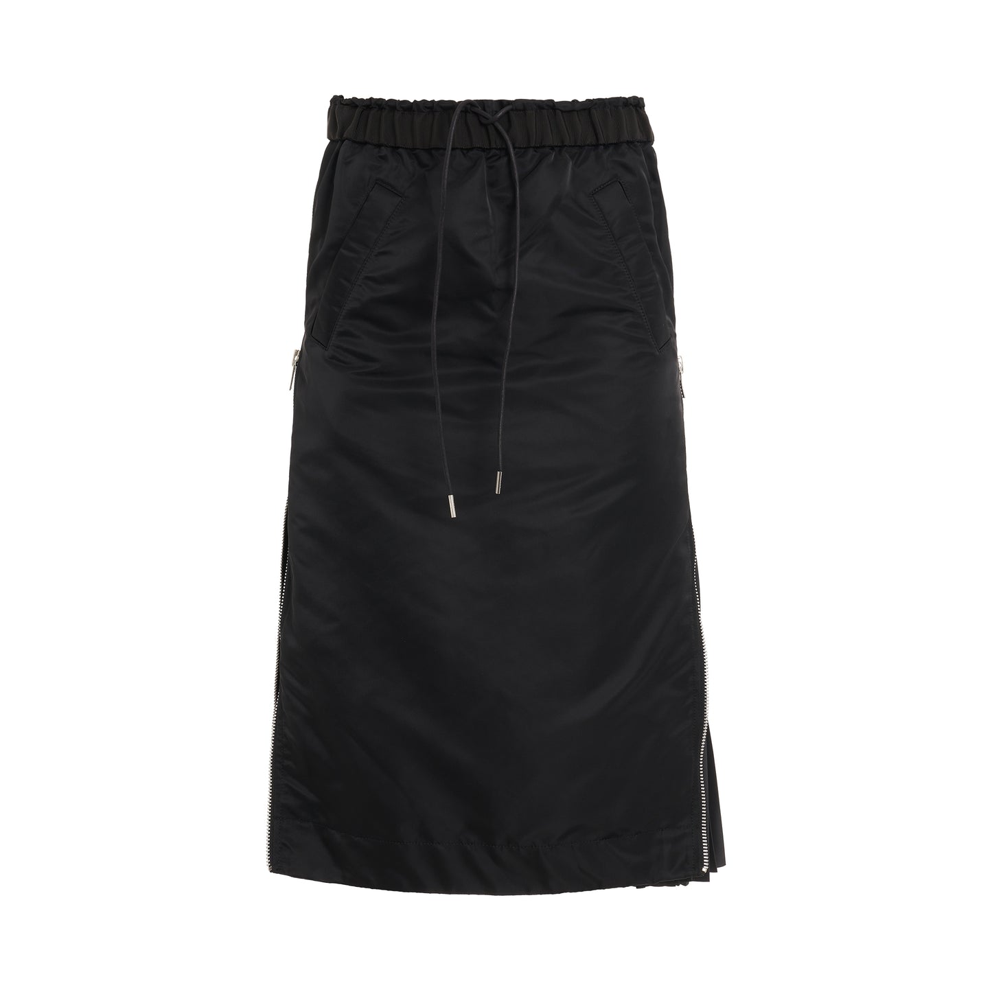 Nylon Twill Skirt with Side Zip Detail in Black