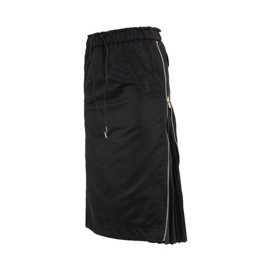 Nylon Twill Skirt with Side Zip Detail in Black