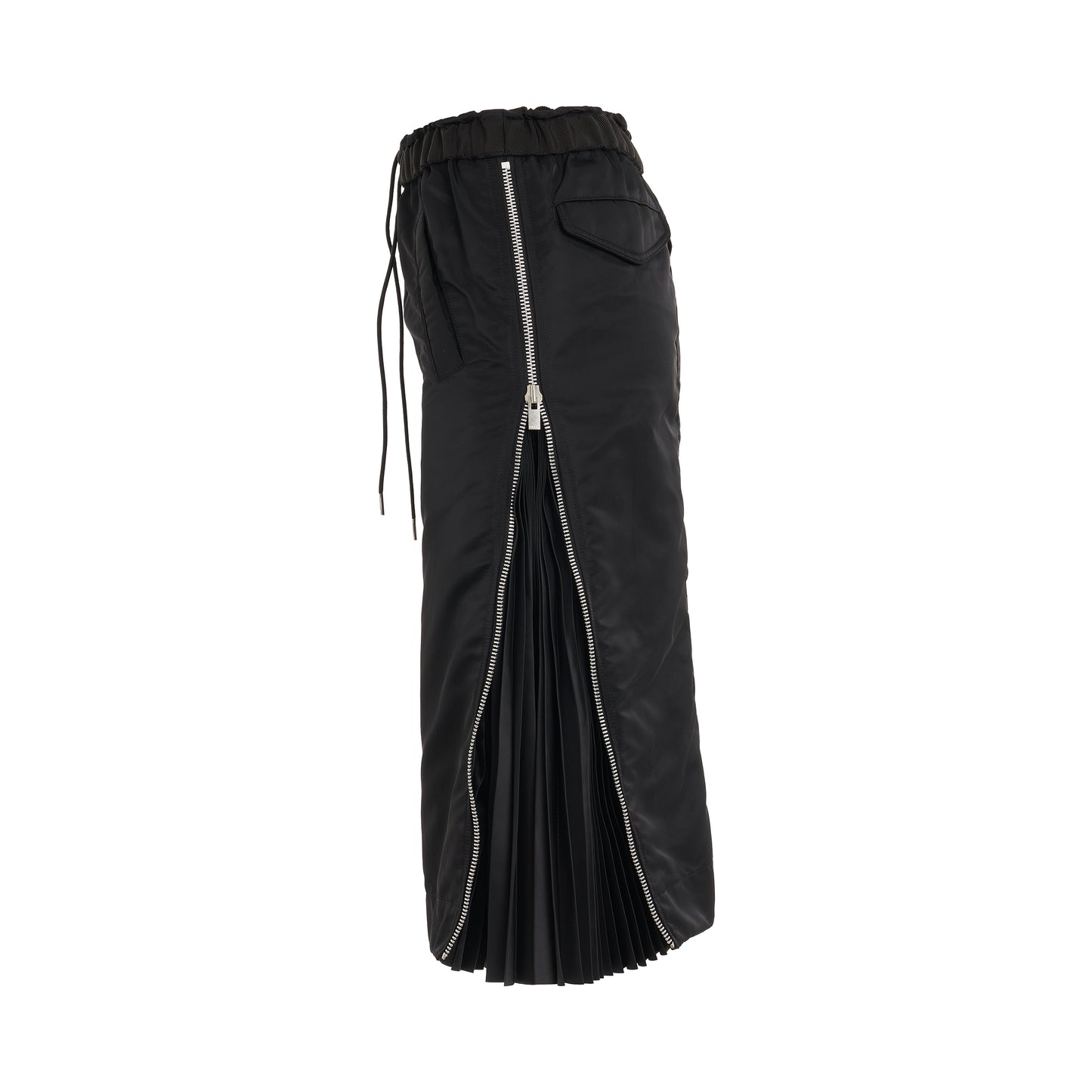 Nylon Twill Skirt with Side Zip Detail in Black