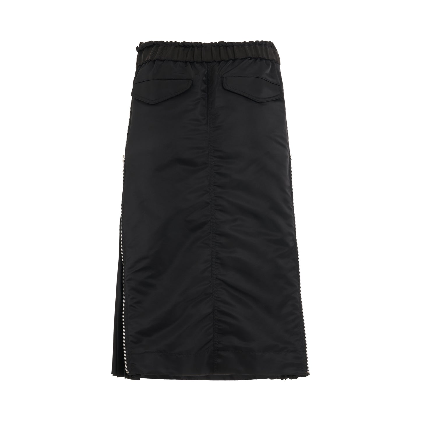 Nylon Twill Skirt with Side Zip Detail in Black