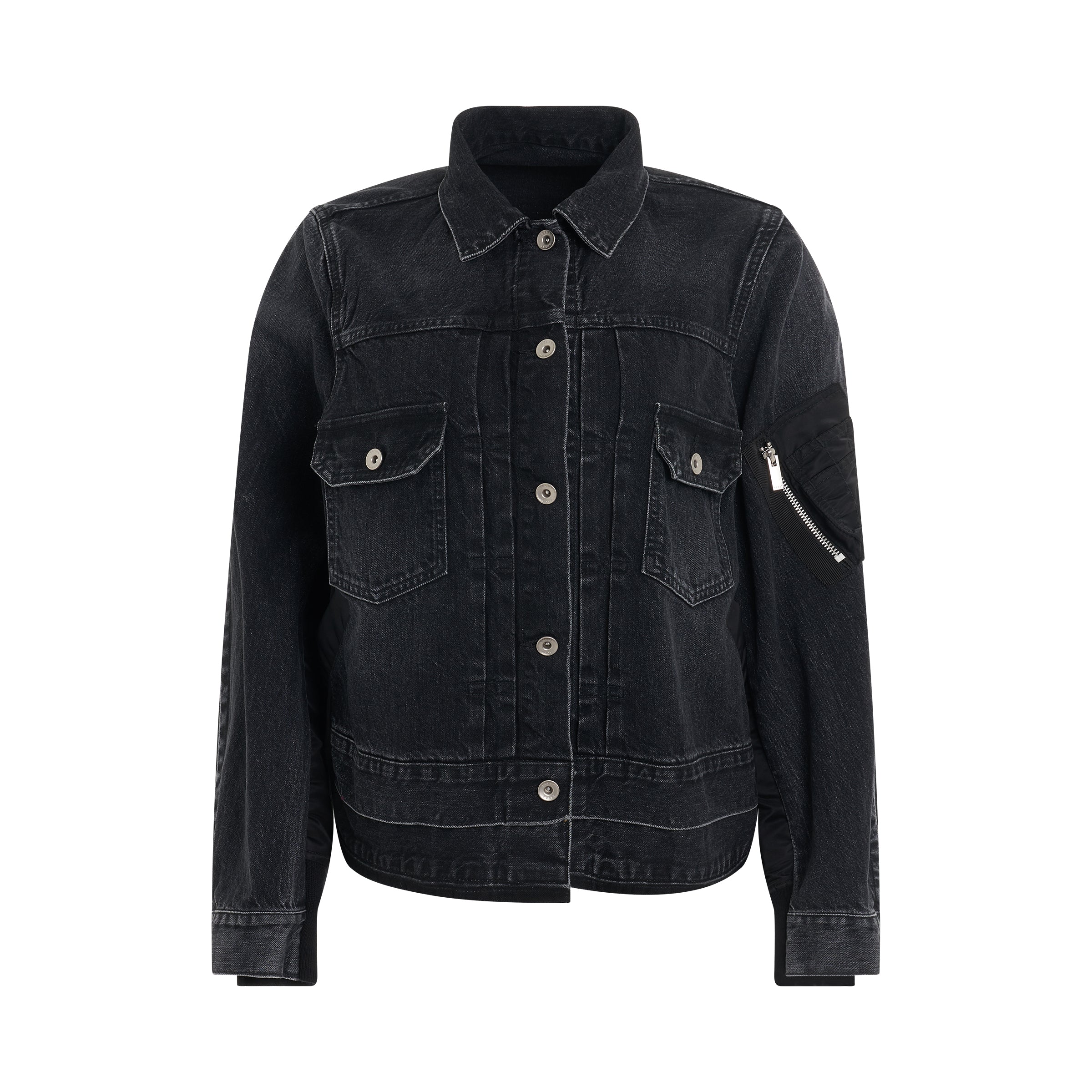 Denim & Nylon Twill Jacket in Black