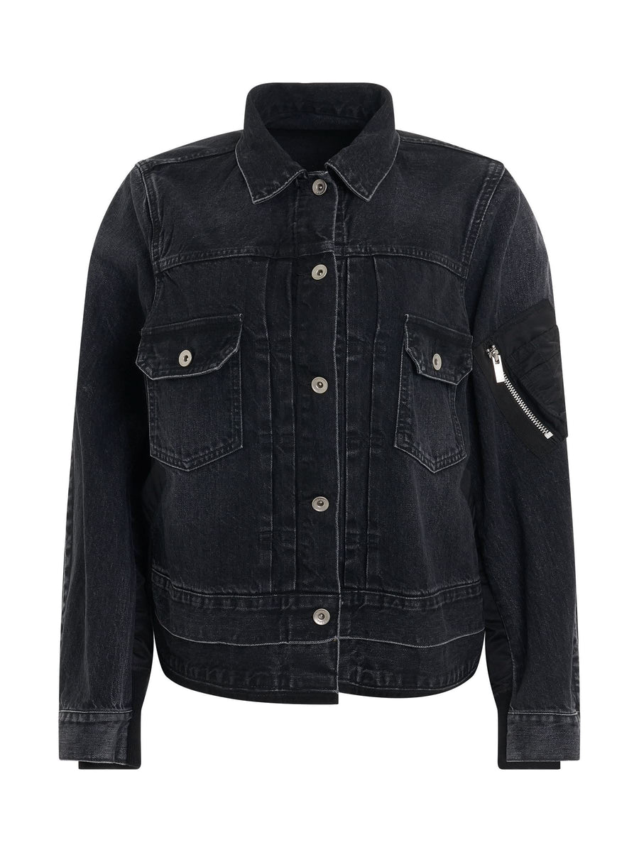 Denim & Nylon Twill Jacket in Black