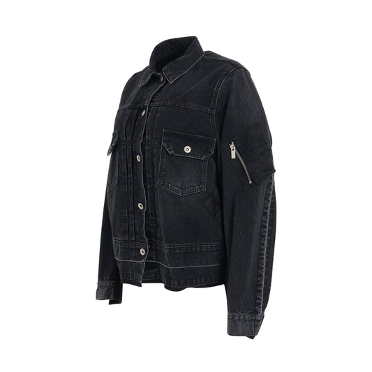 Denim & Nylon Twill Jacket in Black