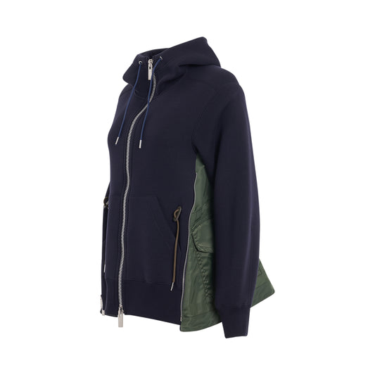 Sponge Sweat & Nylon Twill Hoodie in Navy