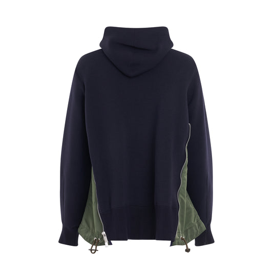 Sponge Sweat & Nylon Twill Hoodie in Navy