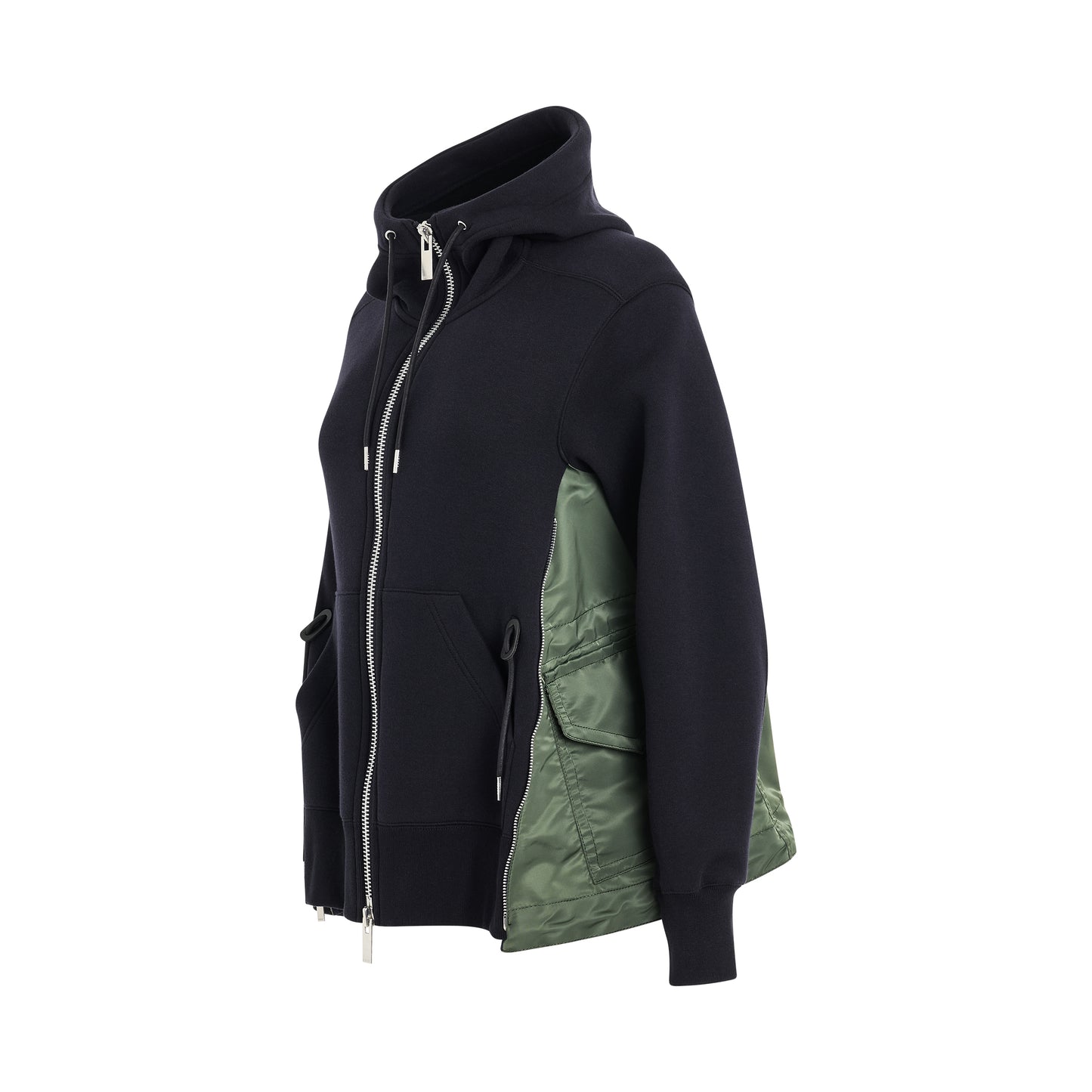 Women Sponge Sweat x Nylon Twill Hoodie in Navy/Khaki