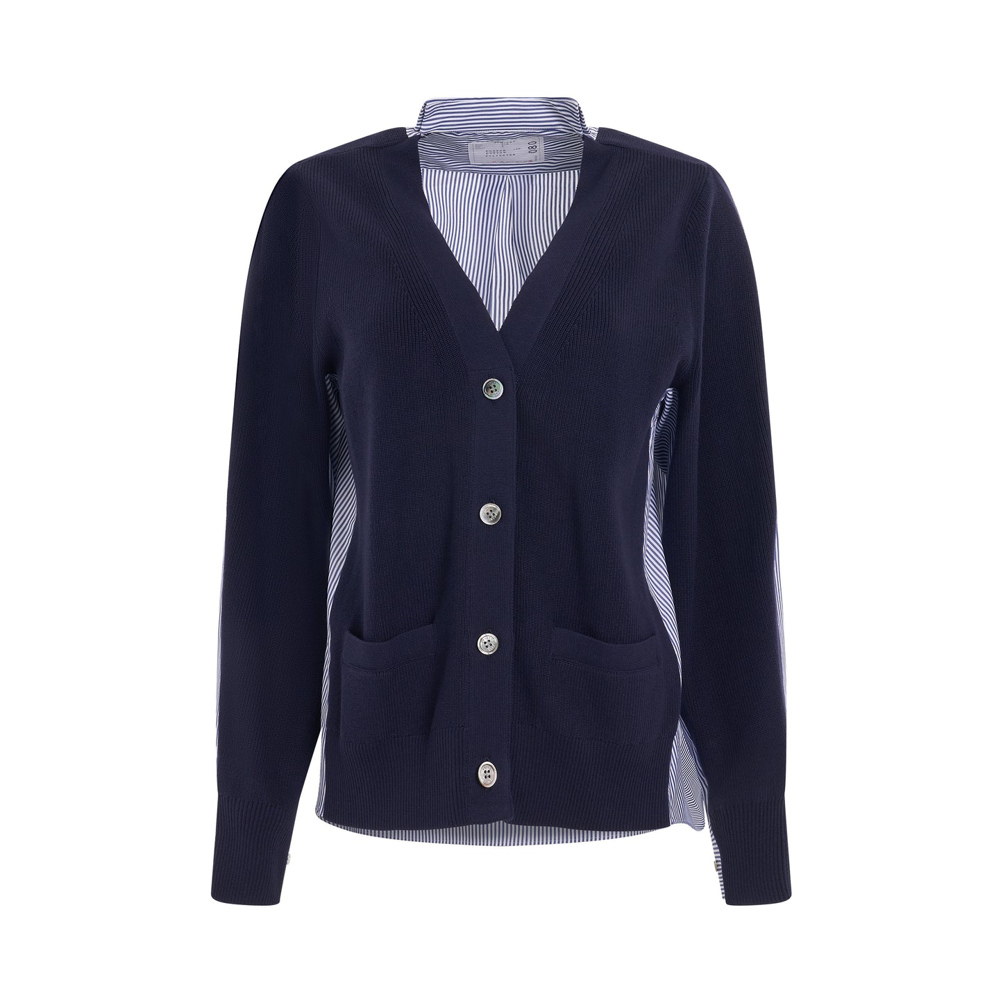 Panelled Cotton Cardigan in Navy/Stripe