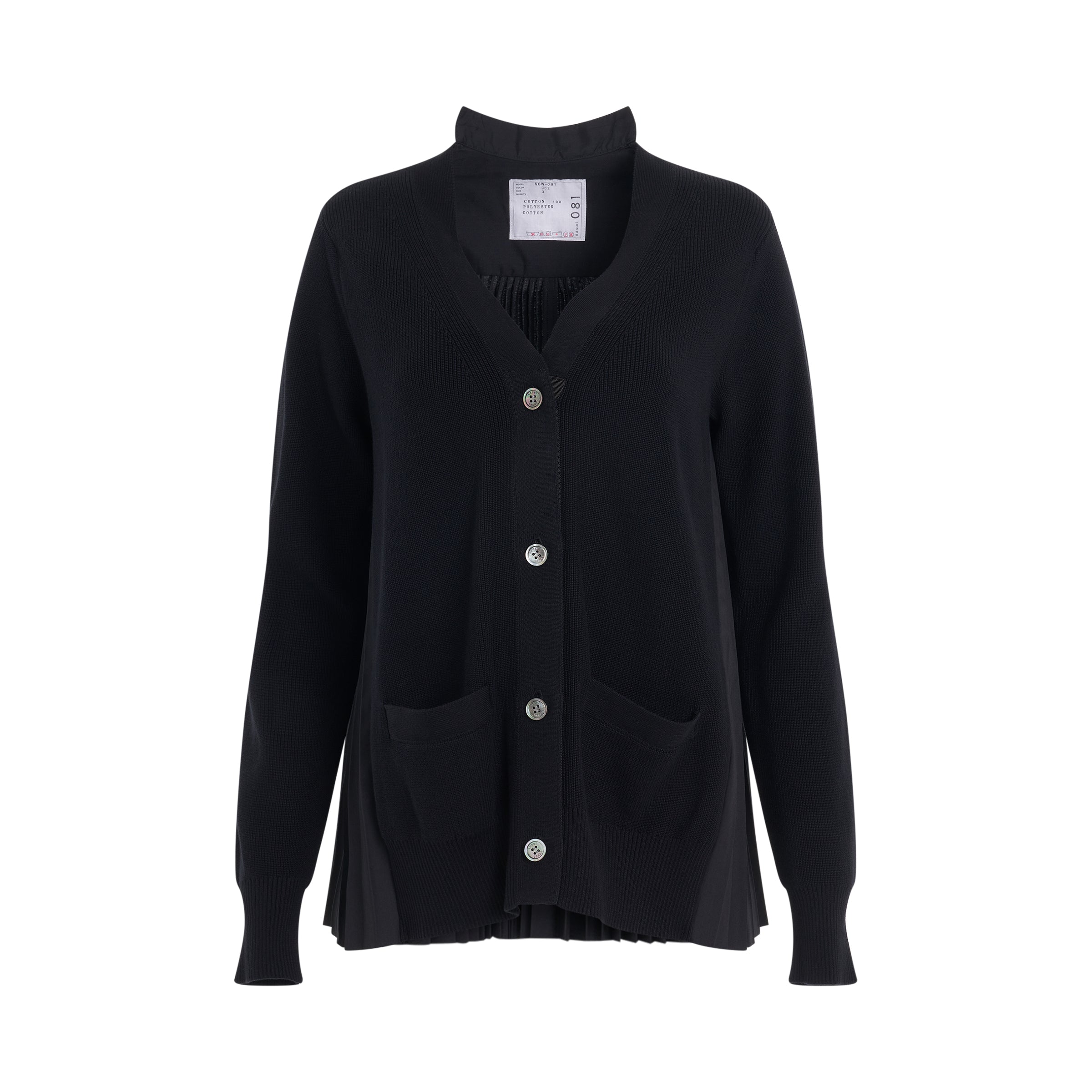 Pleated Panel Cotton Cardigan in Black