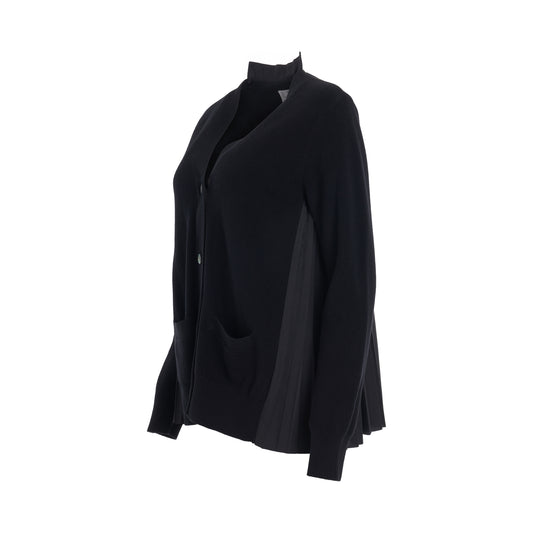 Pleated Panel Cotton Cardigan in Black