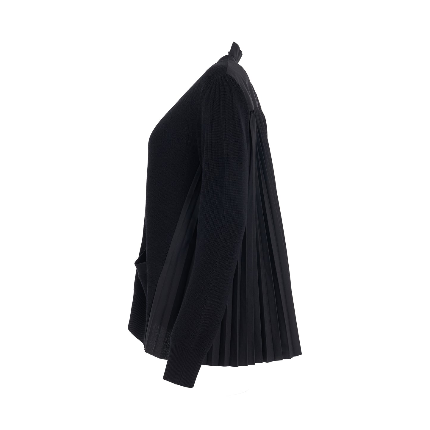 Pleated Panel Cotton Cardigan in Black