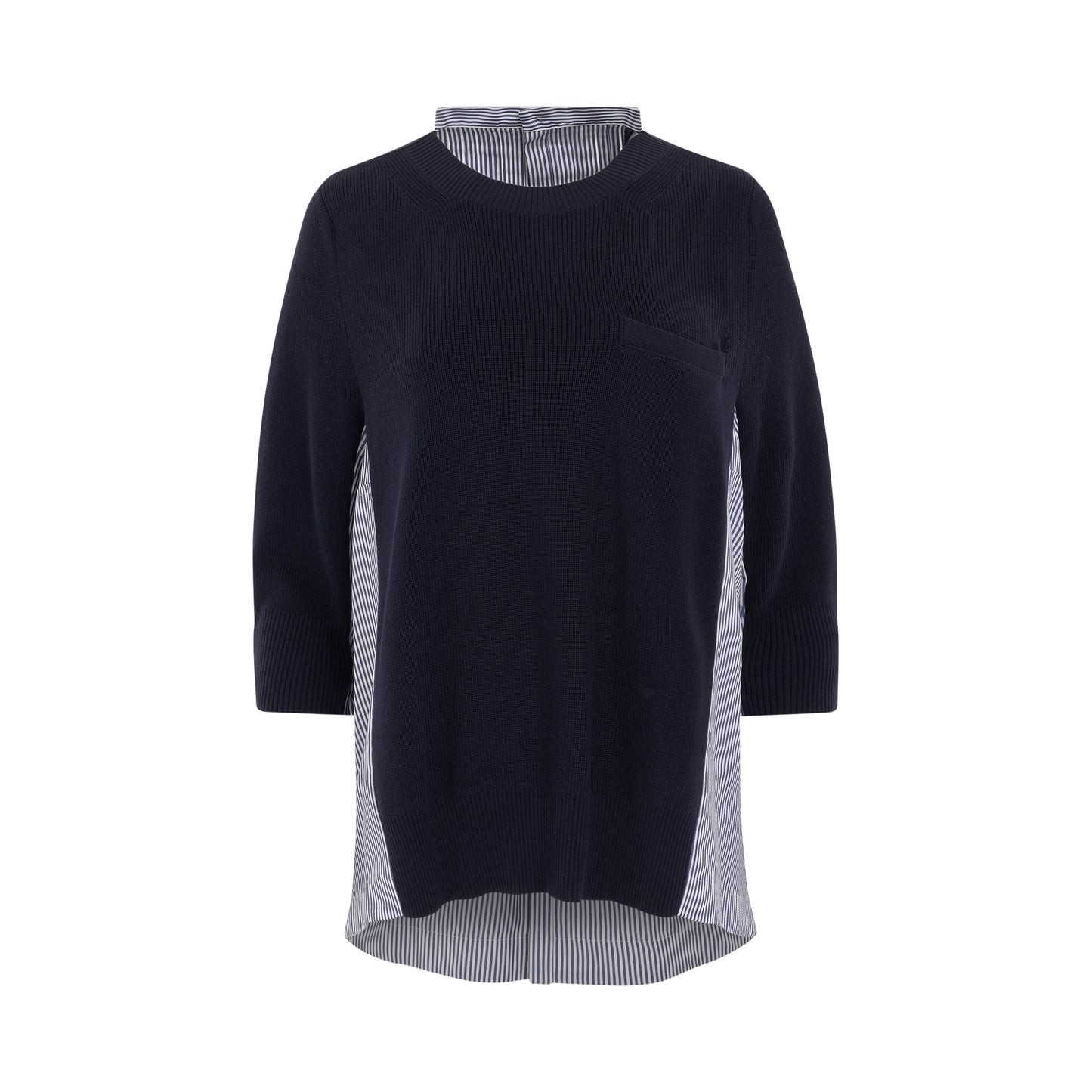 Panelled Crewneck Knit Pullover in Navy/Stripe