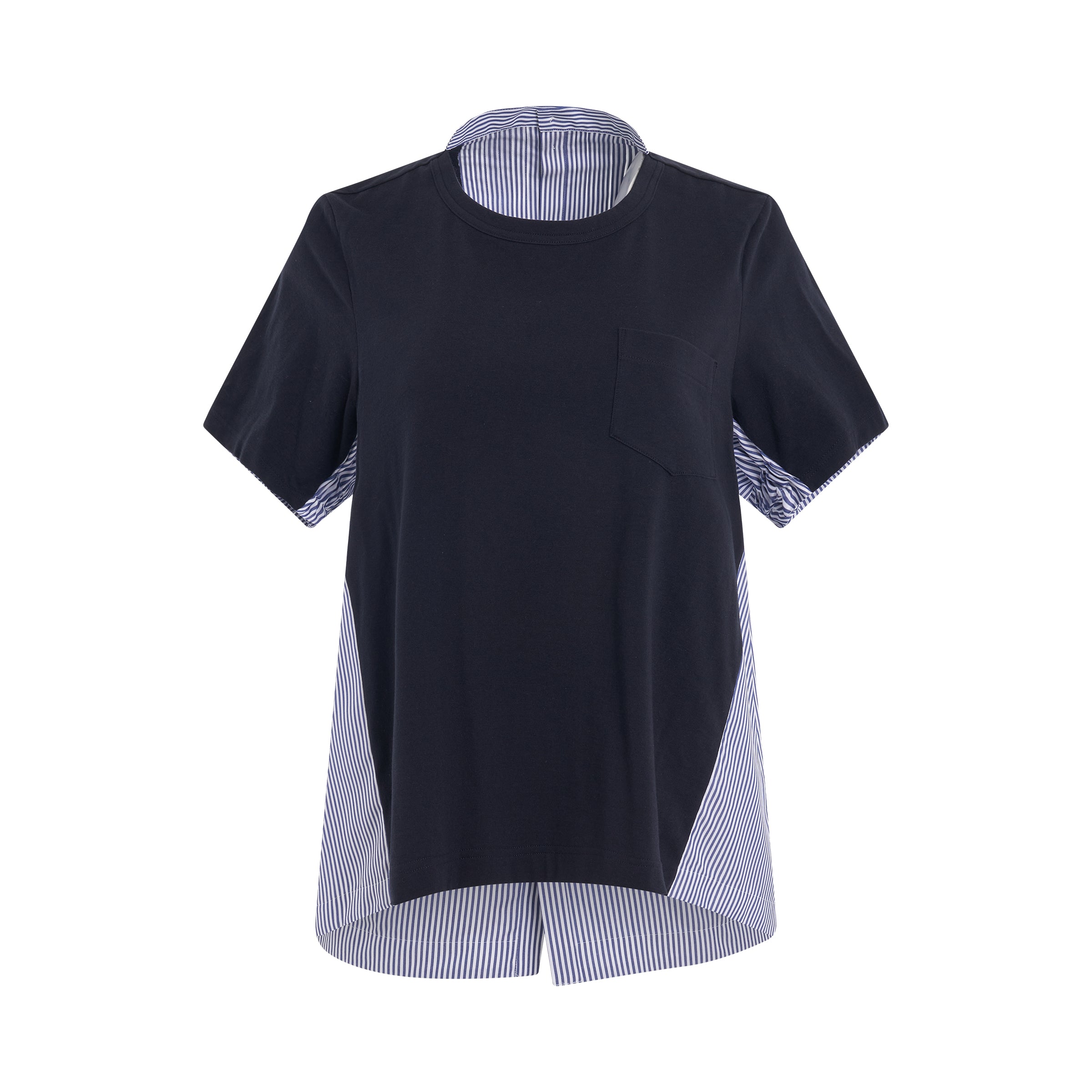 Panelled Cotton T-Shirt in Navy/Stripe