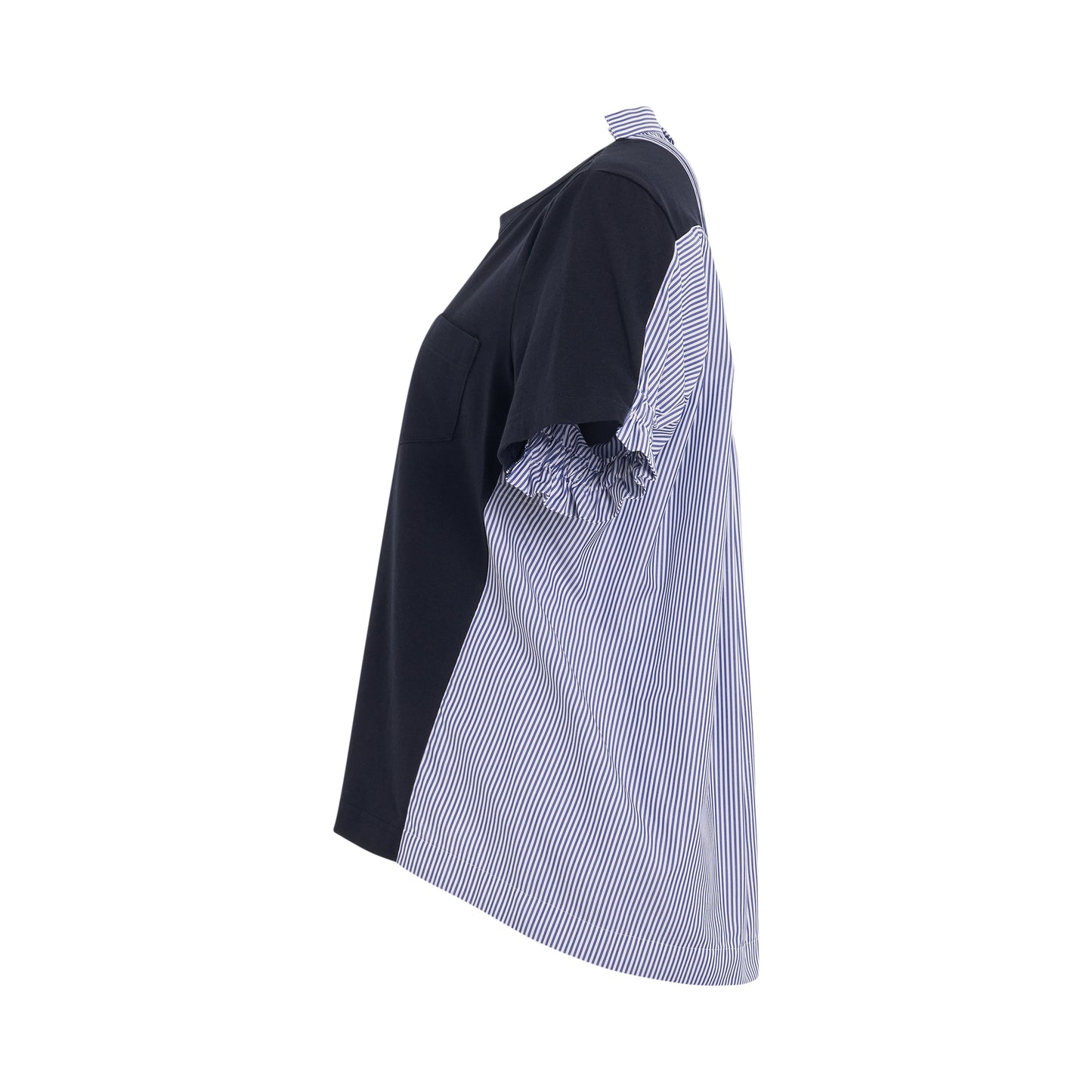 Panelled Cotton T-Shirt in Navy/Stripe