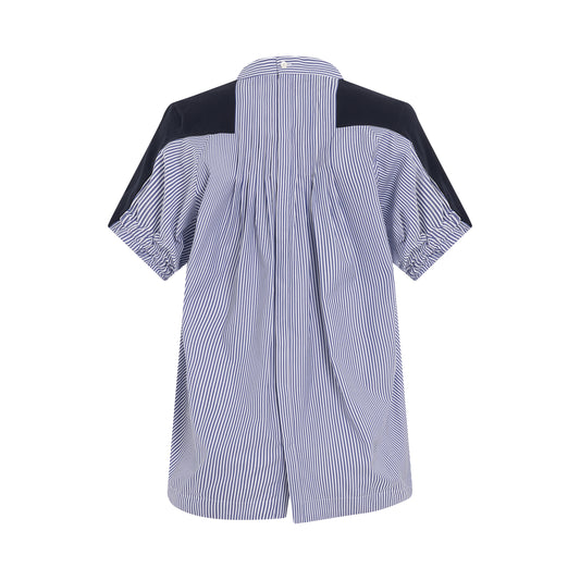 Panelled Cotton T-Shirt in Navy/Stripe