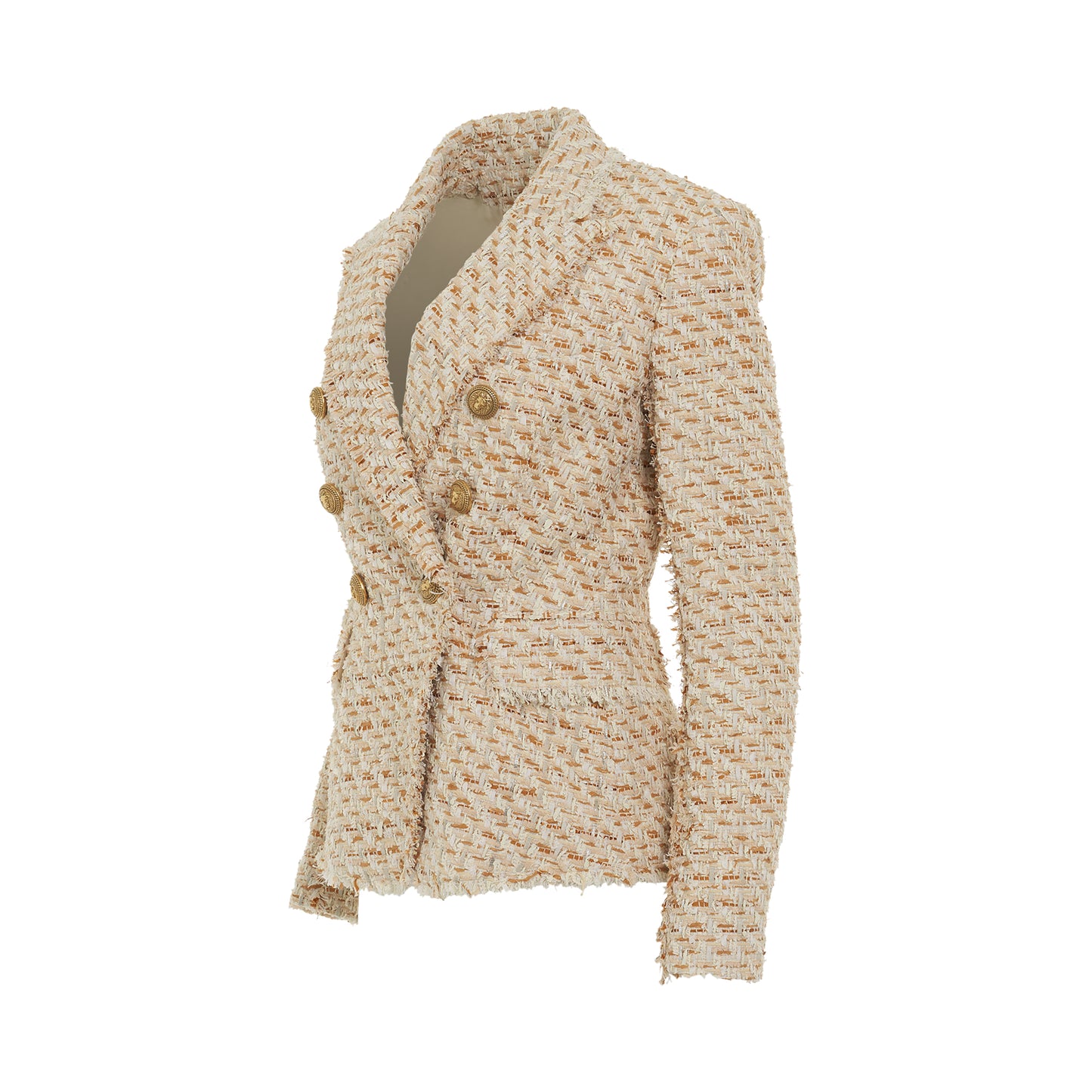 6 Button Tweed Jacket in Multi Beige