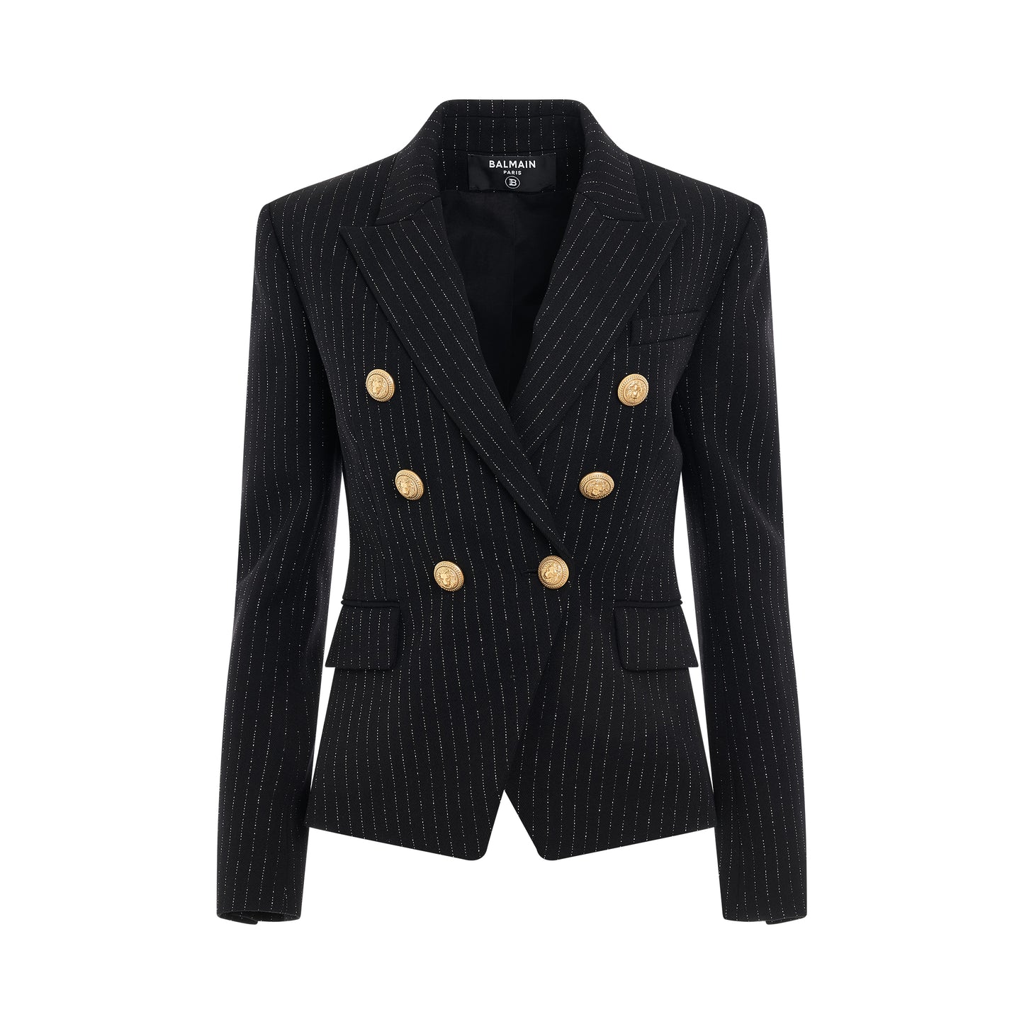 6 Buttons Stripes Double Breasted Jacket in Black/Gold