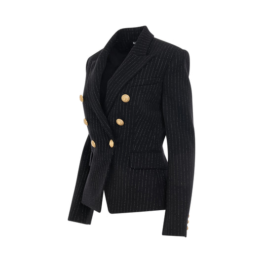 6 Buttons Stripes Double Breasted Jacket in Black/Gold