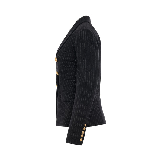 6 Buttons Stripes Double Breasted Jacket in Black/Gold