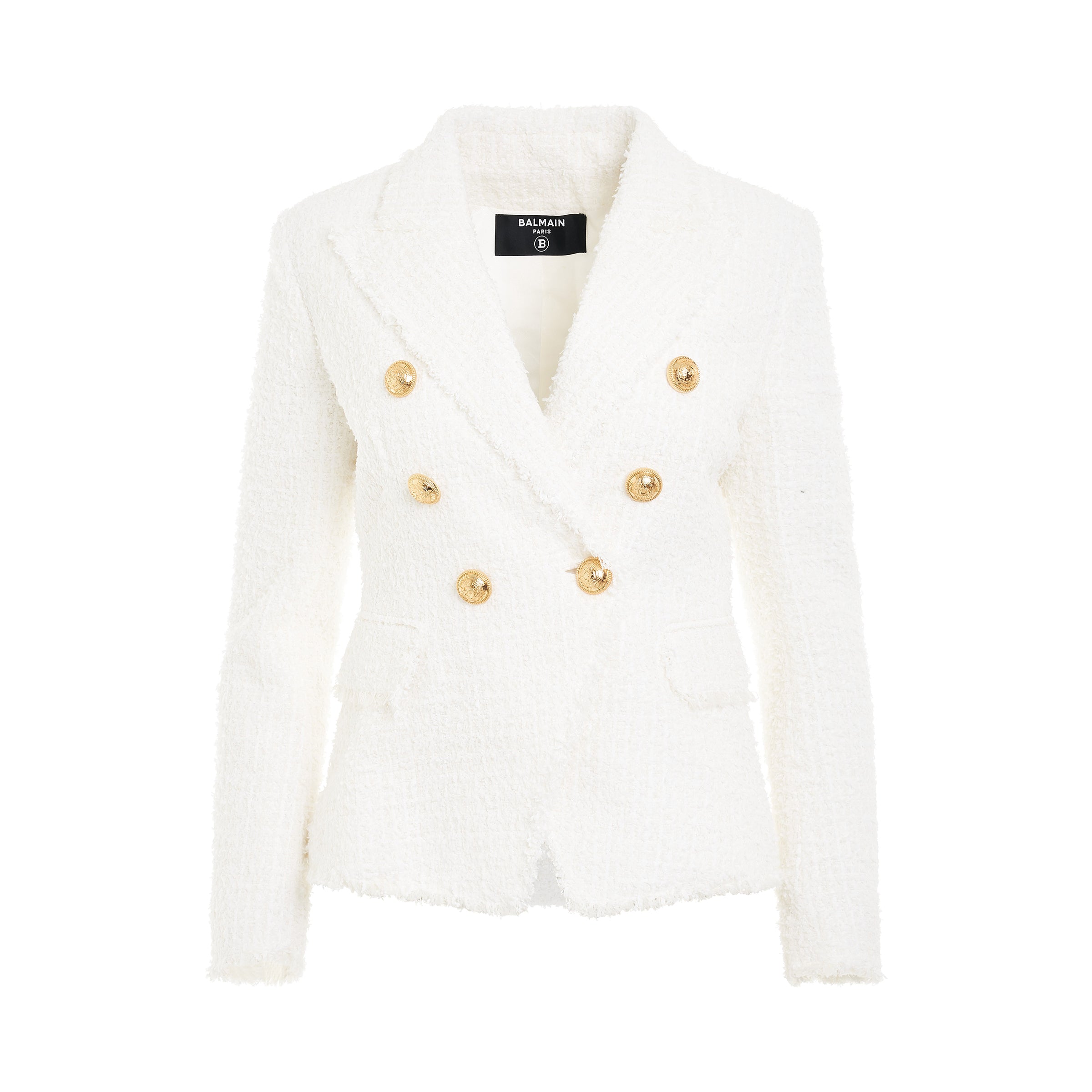 6 Buttons Double Breasted Tweed Jacket in White