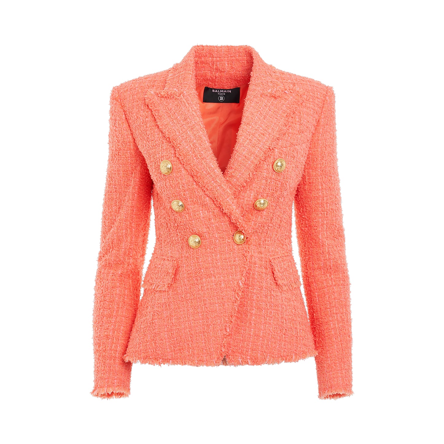 6 Buttons Double Breasted Tweed Jacket in Salmon