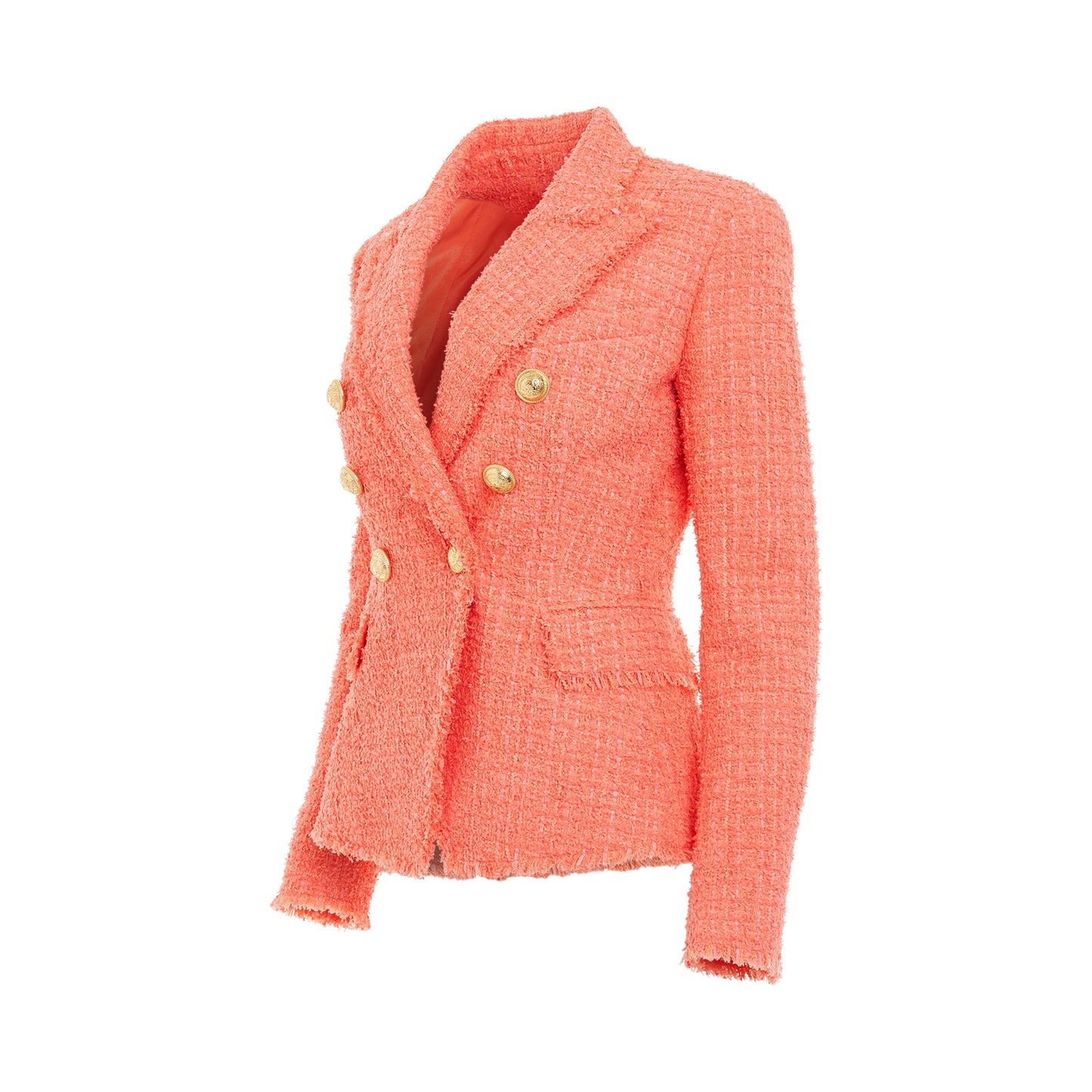 6 Buttons Double Breasted Tweed Jacket in Salmon