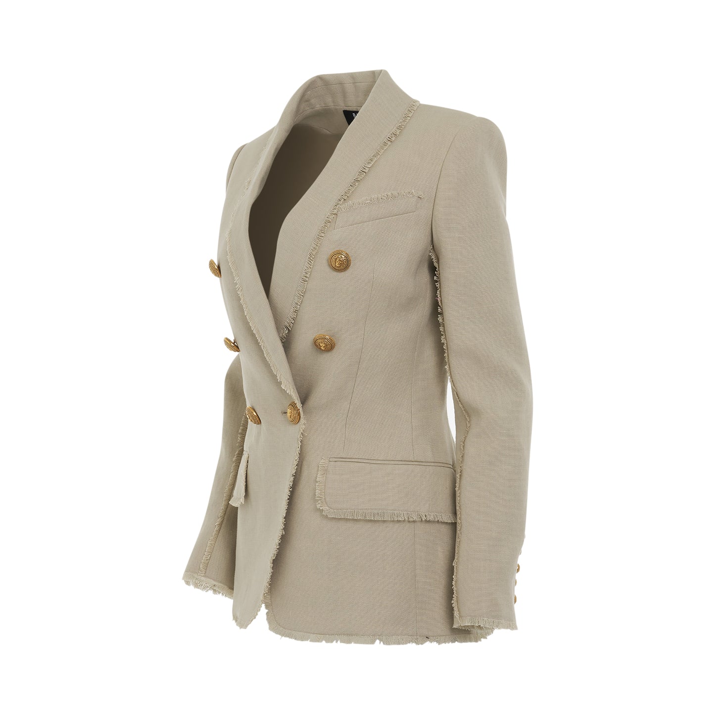 Shawl Collar 6 Button Linen & Hemp Jacket in Beige