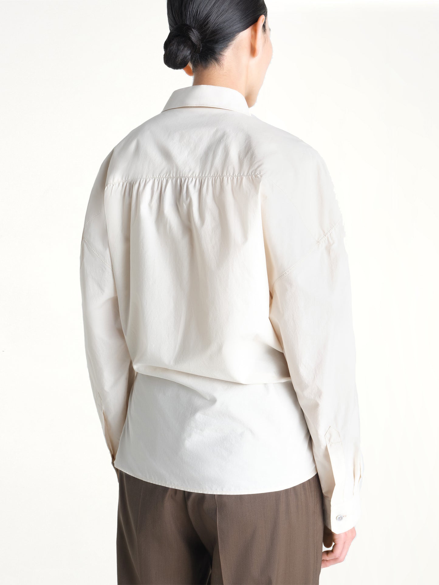 Straight Collar Twisted Shirt in Light Cream